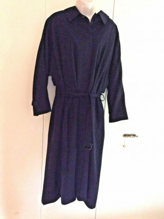 Vintage Linda Allard - Ellen Tracy Navy Blue Trench Coat Sz 12 100 Wool
