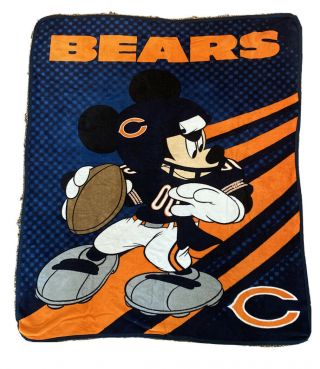 Nfl Chicago Bears Mickey Mouse Plush Throw Blanket 46”x60”