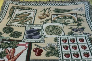 Vintage Goodwin Weavers Cotton Fringed Throw Blanket Garden Vegetables 3