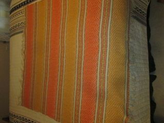 vtg Farbrio 100 Wool Fringed Throw Blanket Orange Yellow gold Boho 3