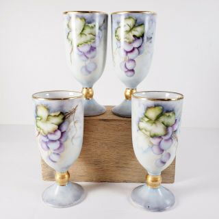 Vtg Ceramic Wine Goblets Hand Painted Purple Grapes Gold Trim Bare Ware Tuscan