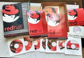 Linux Red Hat Redhat 7.  2 Vintage Big Box Software 2001 Stickers Manuals