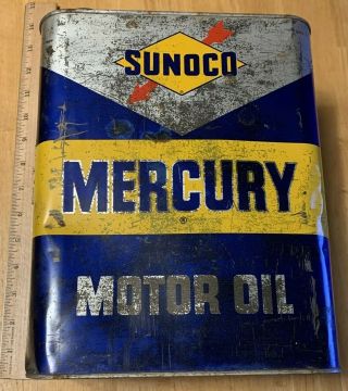 Vintage Sunoco Mercury Sae 30 Motor Oil 2 Gallon Metal Can -