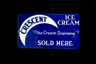 Vintage 1950’s Crescent Ice Cream Porcelain Sign Gas Oil Pump Gasoline