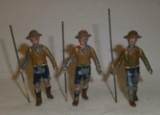 Three Rare Renvoize Vintage Lead Pre Ww1 Boy Scouts Walking With Poles,  1910