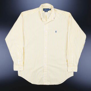 Vintage Ralph Lauren Blake Yellow Logo Long Sleeve Striped Shirt Mens M