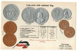 Embossed Coin Postcard German East Africa With Flag Of Germany Vintage 1900 - 10