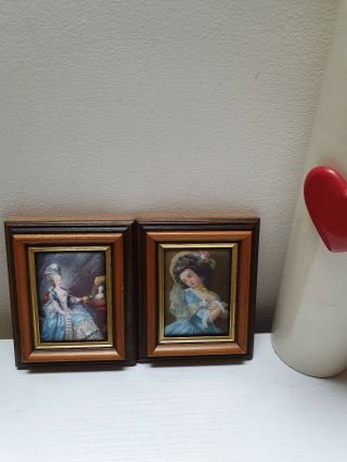 Consort Picture 2 Vintage Pictures Small Silk Screen Prints In Wooden Frames
