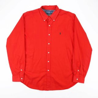 Vintage Ralph Lauren Classic Fit Orange Logo Long Sleeve Casual Shirt Mens Xl