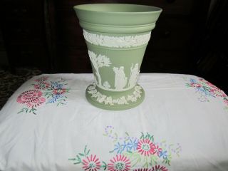 Wedgwood Vase Green Jasperware 7.  5 Inches Tall (18.  5cms) Vintage.