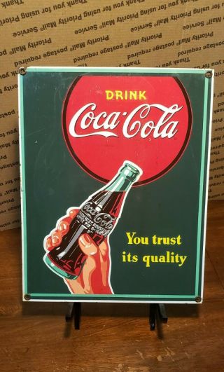 Coca Cola Porcelain Sign Vintage Soda Pop Bottle Fountain Machine