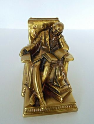 Vintage Figural Brass Bookend Man In Chair Reading Book 4.  5 " Tall 5 " X3.  5 " Base