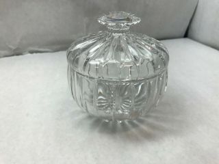 Vintage Circular Crystal Glass Candy Dish With Lid And Handle Cutout Design