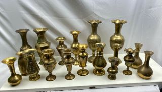 Vintage Indian / Asian X19 Brass Vases,  Jugs & Candle Stick Holder Joblot Bundle