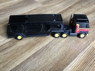 Vintage 1980 Buddy L Tin Plate Toy,  Car Transporter,  Mack Semi Truck,  Black.