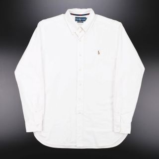 Vintage Ralph Lauren Classic Fit White Logo Long Sleeve Casual Shirt Mens M