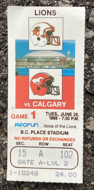June 28 1988 Cfl Football Bc Lions Ticket Stub Vs Calgary Stampeders Canada