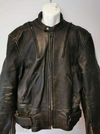 Mens Vintage Black Leather Motorcycle Bike Jacket.  Size Xl (42 " /44 " Chest)