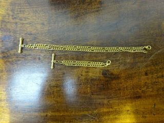 Vintage Pair Gold - Plated Albert Watch Chain With T Bar Stamped 777