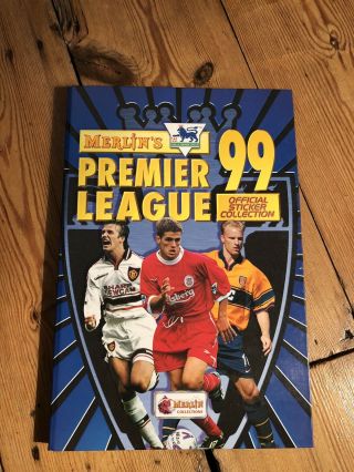 Vintage Merlin Premier League 99 Sticker Book.  100 Complete.  Hardback Cover