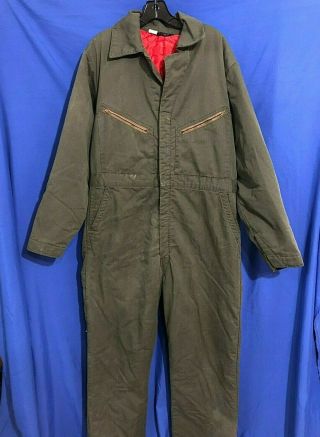 Vtg Rugged K Scovill Outdoor Work Quilted Insulated Twill Coveralls Zip Green L