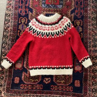 Vintage Handmade Hand Knit Nordic Red Wool Sweater