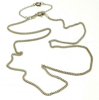 Vintage Solid Sterling Silver Curb Link Chain Necklace & Safety Chain 4.  7g 17.  5 "