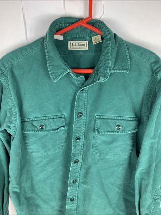 VTG LL Bean Men ' s Forest Green Chamois Button - up Shirt Size 16.  5 Large USA Made 2