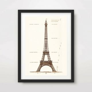 Vintage Eiffel Tower Architecture Plans Paris Art Print Poster Wall Picture