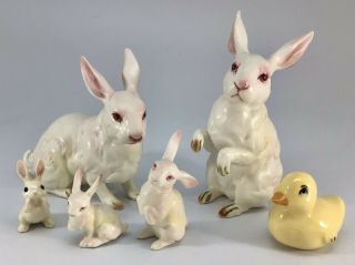 Vintage Lefton Bunny Rabbits Porcelain Figurines H880 Easter Decor