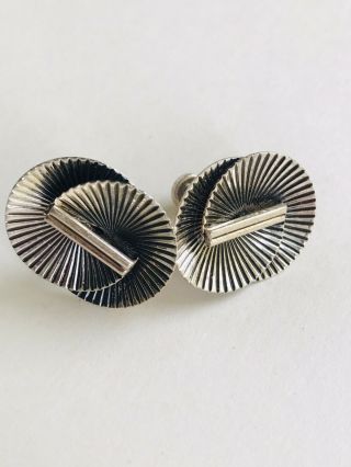 Vintage Jewellery Late 1940’s Sterling Silver Screw Fan Shaped Earrings By Beau