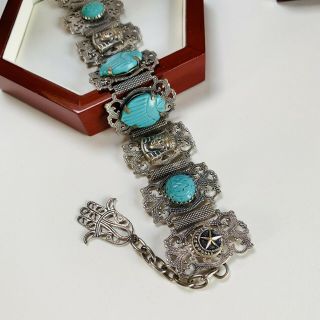 Vintage Jewellery Art Deco Egyptian Revival Turquoise Scarab Bracelet