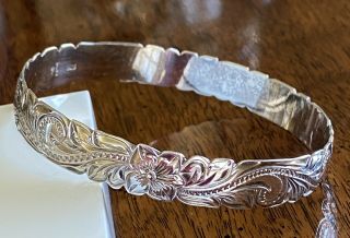 Vintage 925 Sterling Silver Ornate Flowers Bangle Bracelet 18.  51 Grams