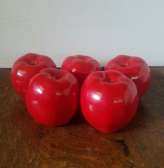 6 Red Ceramic Mirror Finish Shiny Apple Decoration Vintage Farmhouse Boho Shabby