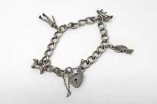 Lovely Heavy Vintage Sterling Silver 925 Charm Bracelet 4 Charms 21.  1g 26338
