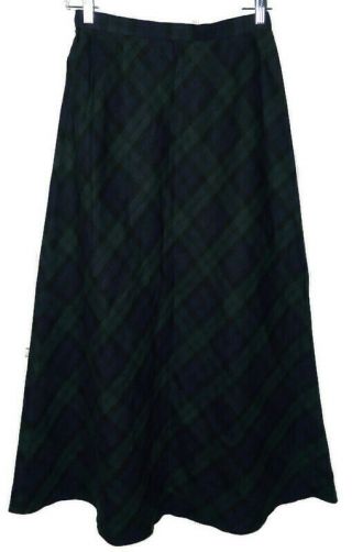 Lauren Ralph Lauren Size 6 Vintage Long Green Blue 100 Linen Plaid Modest Skirt