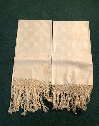 Vintage Italian Damask/silk Dress Towel With Fringe Set Of 4