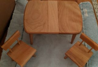 Vtg Strombecker Kitchen Table W/ Leaf & 2 Chairs 8 " Ginny Vogue Doll Furniture