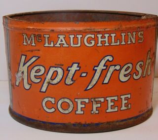 Vintage 1930s Mclaughlin Coffee Tin Can 1 Pound Tin Chicago Illinois Made In Usa
