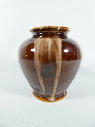 Vintage Art Deco Australian Pottery Newtone Brown Drip Glaze Flower Vase