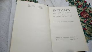 Intimacy And Other Stories By Jean Paul Sartre 3rd Impression 1950