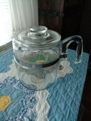 Vintage Pyrex Flameware 9 - Cup Glass Coffee Pot And Lid 7759