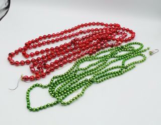 2 Vintage Christmas Mercury Glass Bead Garlands Red 98 " & Green 96 "