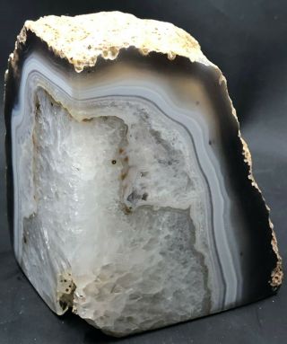 Vintage Geode Crystal Energy Stone Rock Bookend Clear With Brown Waves 5 "