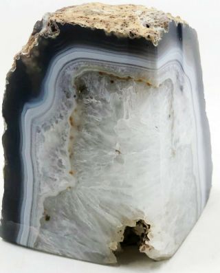 Vintage Geode Crystal Energy Stone Rock Bookend Clear with Brown Waves 5 