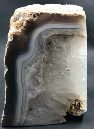 Vintage Geode Crystal Energy Stone Rock Bookend Clear with Brown Waves 5 