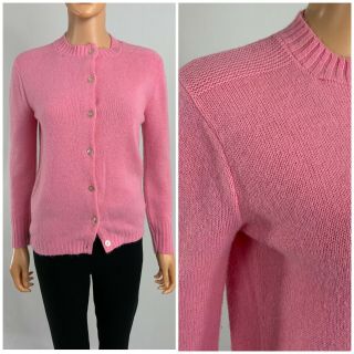 Vintage 60s 70s Bubblegum Pink Cardigan Sweater Orlon Acrylic Knit Preppy S