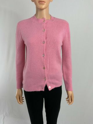 Vintage 60s 70s Bubblegum Pink Cardigan Sweater Orlon Acrylic Knit Preppy S 2