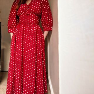 Vintage Style Red And White Polka Dot Midi Maxi Tea Dress Size M 10