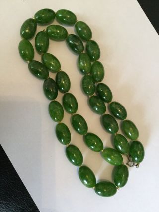 Vintage Art Deco Marbled Green Amber Bakelite Bead Necklace.  Not Cherry